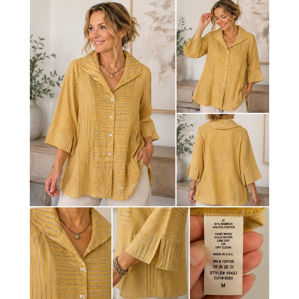 IC By Connie K Bamboo Blend Lagenlook Tunic Jacket Yellow Made‎ USA M